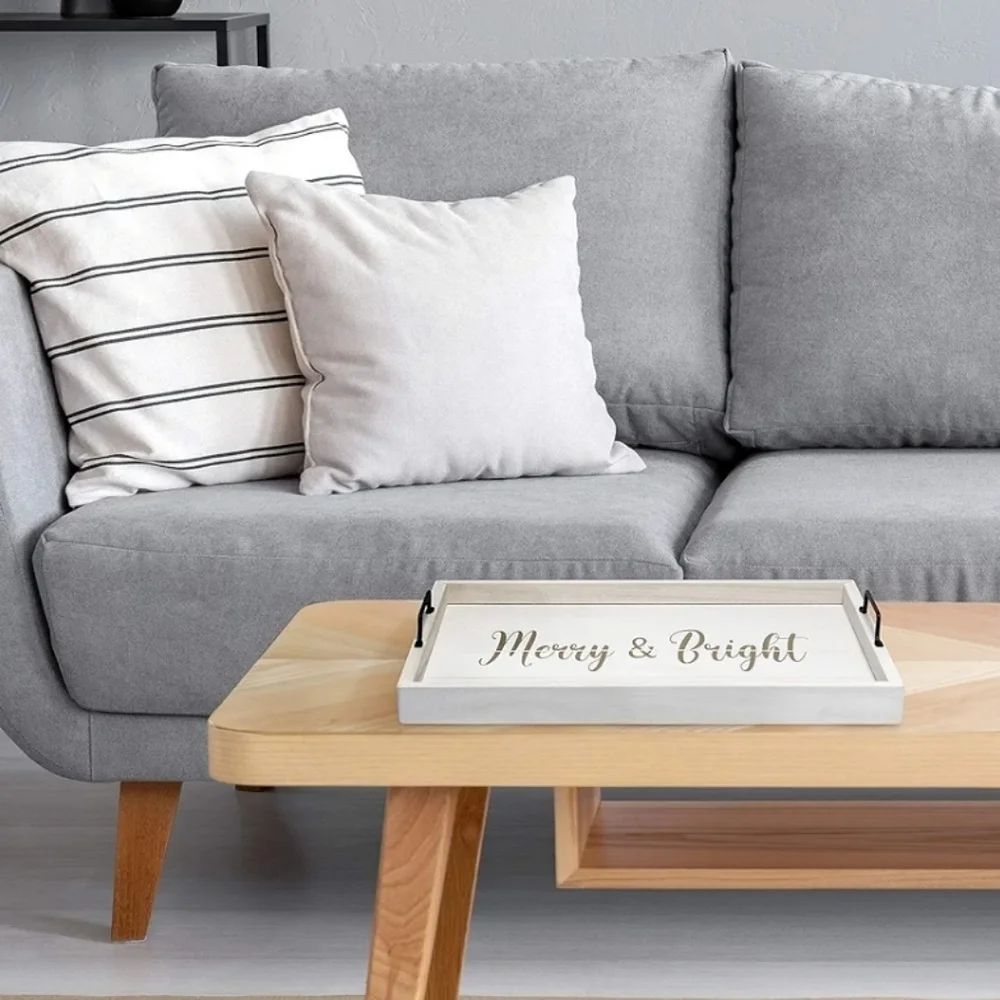 White Tray with Gold 'Merry & Bright' Text